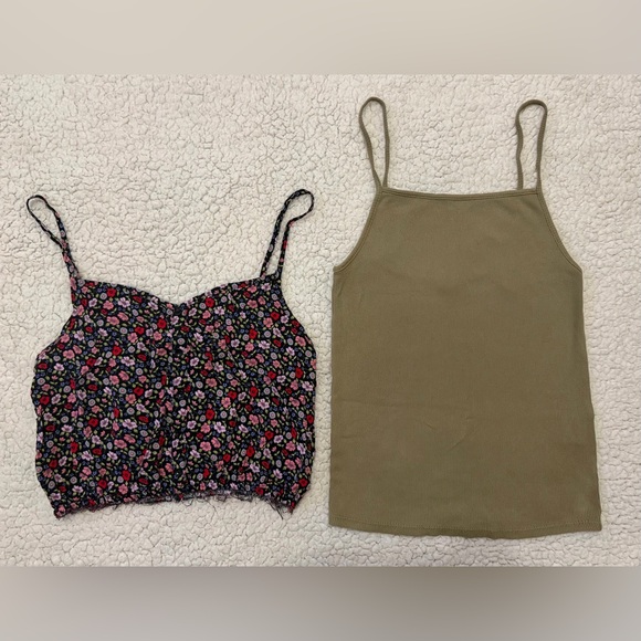Tops - Floral and Olive Green Women's Tops Two Pice Set